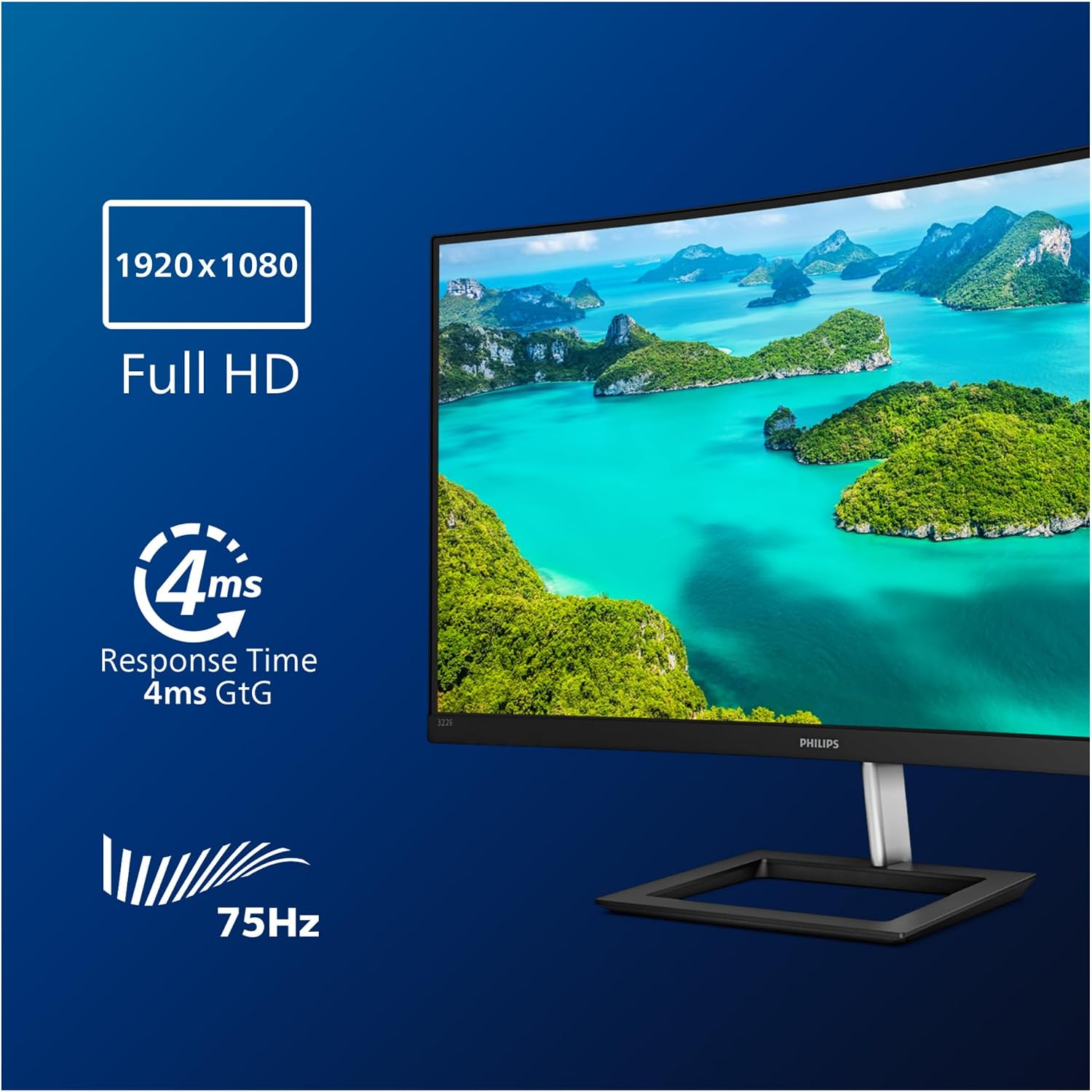 Buy Ecat Tech Ltd,Philips 322E1C 32" FHD Curved Monitor Black – 75Hz VA Display, 4ms Response, AMD FreeSync, SmartImage, Flicker-Free, VGA, HDMI & DisplayPort - Gadcet UK | UK | London | Scotland | Wales| Near Me | Cheap | Pay In 3 | Monitor